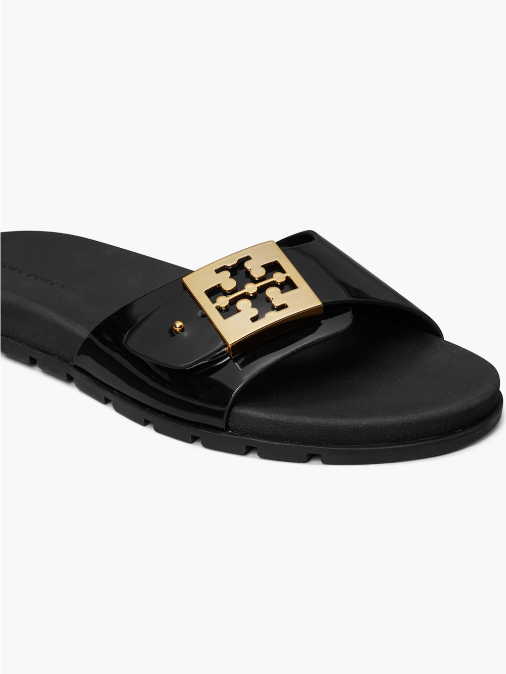 NEW Tory Burch Buckle Slide Sandal in Perfect Black Gold - Picture 6 of 11